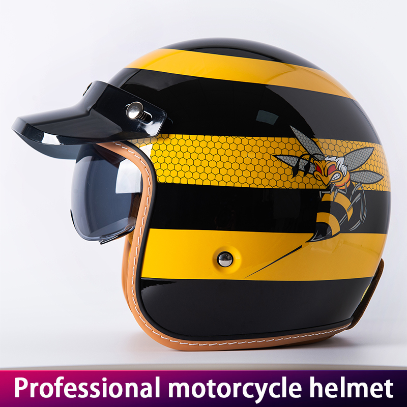 New Retro Motorcycle Helmet Ye - Yellow Cycling Gear recension och pris