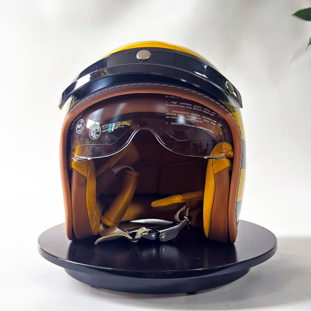 New Retro Motorcycle Helmet Ye - Yellow Cycling Gear recension och pris