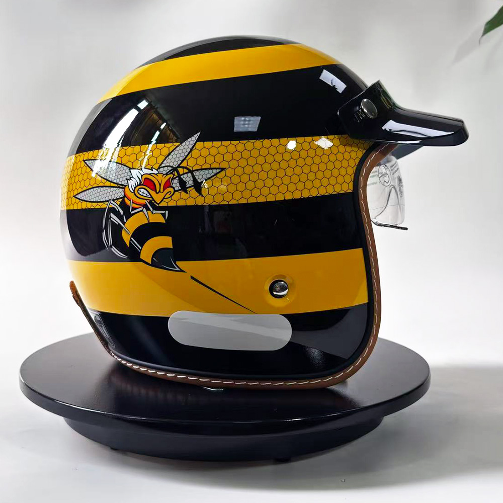 New Retro Motorcycle Helmet Ye - Yellow Cycling Gear recension och pris